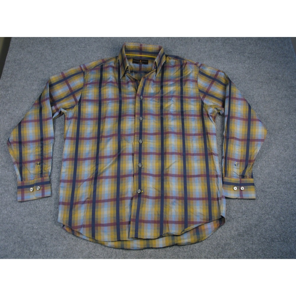 Robert Talbott Classic Men Medium Yellow Blue Pla… - image 1